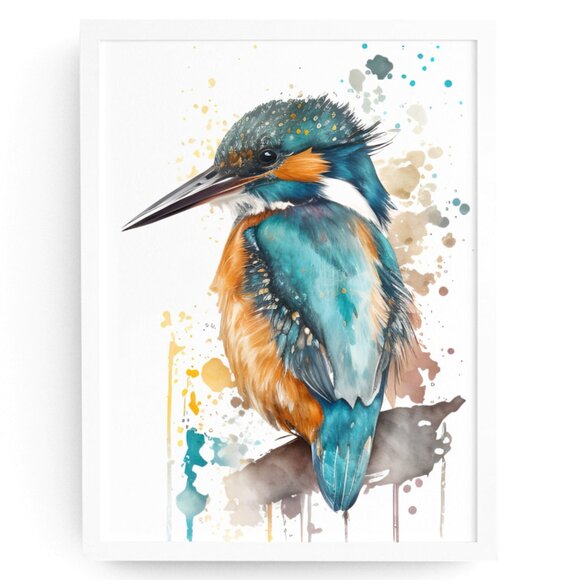 Kingfisher Bird Wall Art Watercolor Illustration Print Poster Card Unframed - Picture 1 of 5